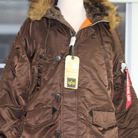 Alpha Industries N-3B W SNORKEL Cocoa/Orange NEW - Picture 5 of 8